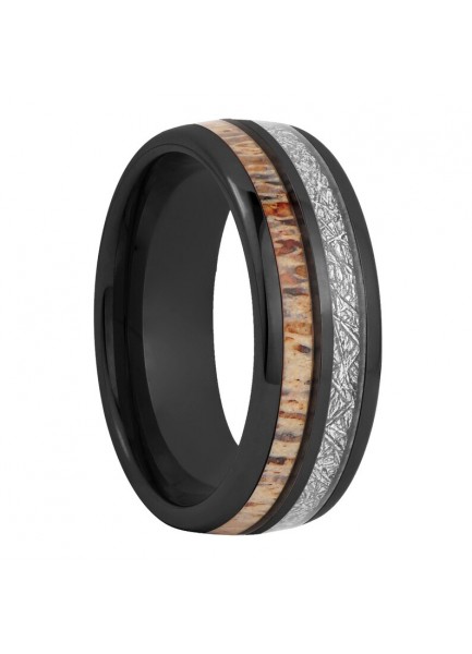 Men's Tungsten Ring With Antler and Meteorite Inlay