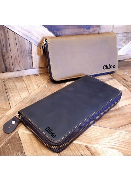 Zippered Large Leather Wallet