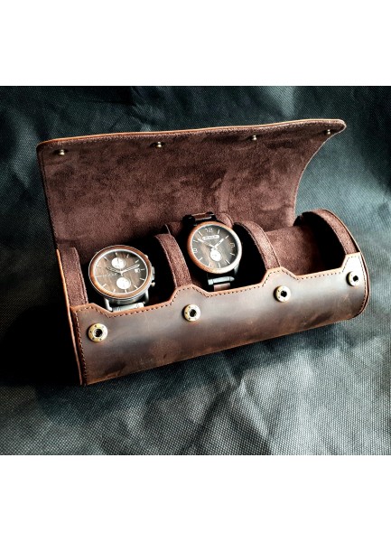Leather Watch Roll Case for 3 watches
