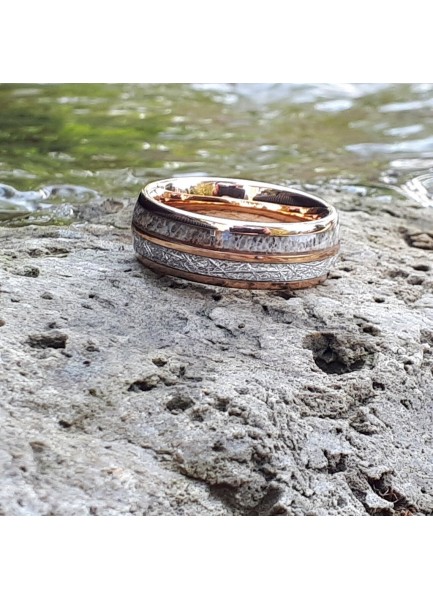 Meteorite Deer Antler Rose Gold Tungsten Wedding Ring